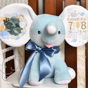 Birth Announcement Baby Gift, Personalized Elephant Stuffed Animal, Customized Name Newborn Gift, Birth Stat Baby Keepsake, Baby Shower Gift