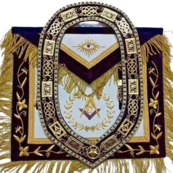 Freimaurer Grand Lodge Past Master Schürze mit Kettenkragen LILA, freie Größe