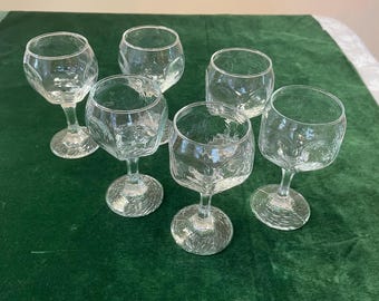 Set da 5 pezzi di bicchieri da vino o cocktail trasparenti "Chivalry" vintage Libbey. 6 oz. Anni '80