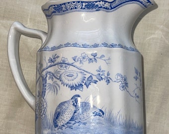 Vintage Quail Blue 14 oz Ceramic Porcelain Creamer by Furnivals. Made in England. 1913. Exquisite quality. No chips or mars. Rare find.