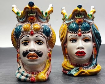 Handmade Sicilian Moorish Head Sculpture: Caltagirone Ceramic, Emiri Style