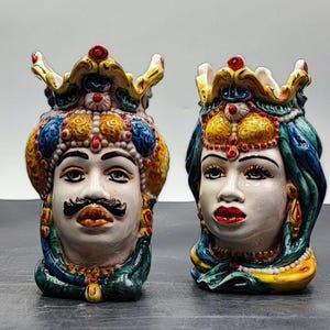 Handmade Caltagirone Ceramic Moorish Head Sculpture - Sicilian Home Decor