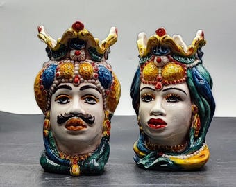 Handmade Caltagirone Ceramic Moorish Head Sculpture - Sicilian Home Decor