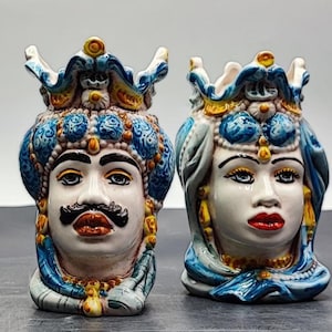 Handmade Caltagirone Ceramic Moorish Head Sculpture - Sicilian Home Decor