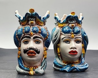 Handmade Caltagirone Ceramic Moorish Head Sculpture - Sicilian Home Decor