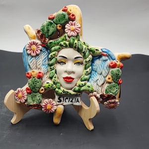 Authentic Sicilian Caltagirone Ceramic Trinacria - Artisan Crafted Masterpiece