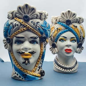 Ceramica di Caltagirone Sicilian Moorish Heads - Handcrafted Mediterranean Art Sculpture in Italian Pottery