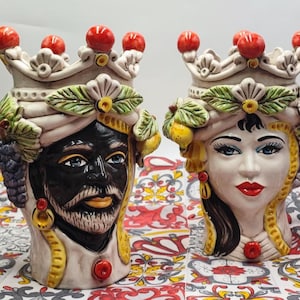 Handmade Ceramica di Caltagirone Sicilian Teste di Moro Greche - 28cm Height