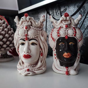 Handcrafted Ceramica di Caltagirone - Sicilian Emiri Moorish Heads - Unique Italian Pottery Sculpture