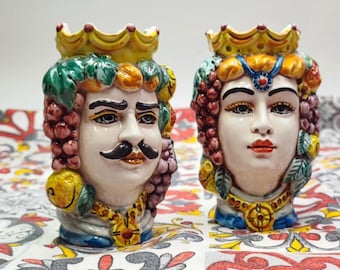 Teste di moro in ceramica di caltagirone affate mano altezza 14/15