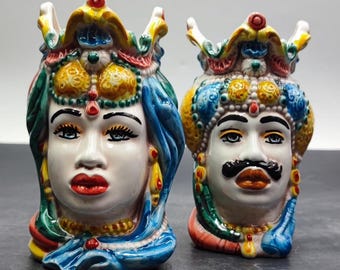Handmade Sicilian Moorish Head Sculpture: Caltagirone Ceramic, Emiri Style