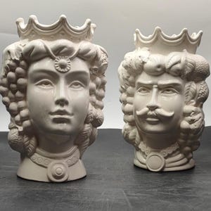 手作りのシチリアムーア人の頭部：セラミカ・ディ・カルタジローネ陶器彫刻