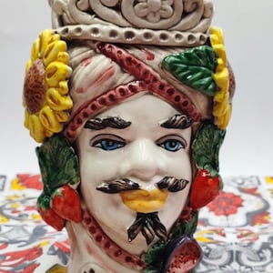 Ceramica di Caltagirone Sicilian Moorish Heads - Handcrafted Mediterranean Art Sculpture in Italian Pottery
