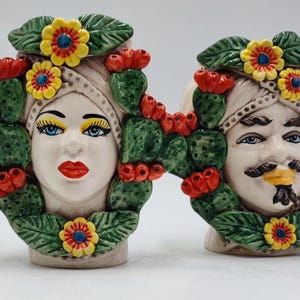 Ceramica di Caltagirone Sicilian Moorish Heads - Handcrafted Mediterranean Art Sculpture in Italian Pottery