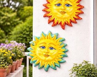 Mexico Pottery Sun & Moon Hand Paint Wall Decor Celestial - Etsy