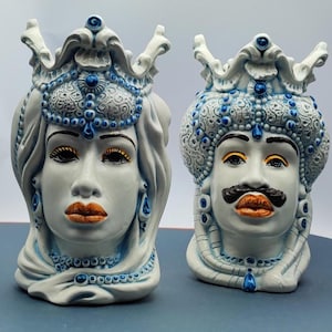 Handcrafted Ceramica di Caltagirone - Sicilian  Moorish Heads - Unique Italian Pottery Sculpture