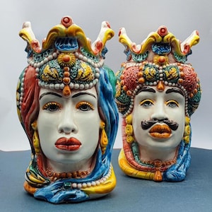 Handcrafted Ceramica di Caltagirone - Sicilian  Moorish Heads - Unique Italian Pottery Sculpture