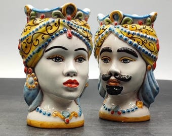 Handmade Caltagirone Ceramic Moorish Head Sculpture - Sicilian Home Decor
