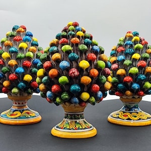 Handmade Sicilian Ceramic Pine Cone: Multicolour Italian Pottery