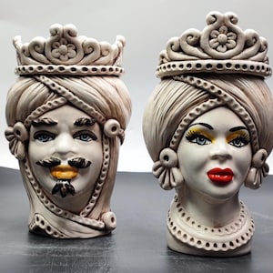 Ceramica di Caltagirone Sicilian Moorish Heads - Handcrafted Mediterranean Art Sculpture in Italian Pottery