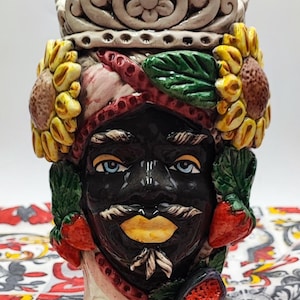Ceramica di Caltagirone Sicilian Moorish Heads - Handcrafted Mediterranean Art Sculpture in Italian Pottery