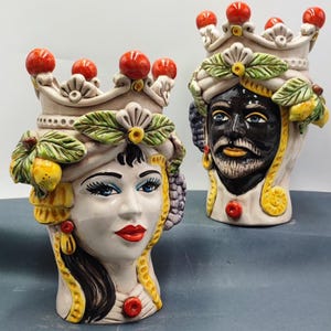 Teste siciliana ceramica di Caltagirone modelo fato a mano altezza 28 cm