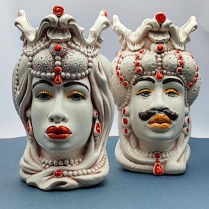 Handcrafted Ceramica di Caltagirone - Sicilian  Moorish Heads - Unique Italian Pottery Sculpture