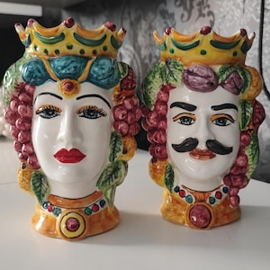 Ceramica di Caltagirone Sicilian Moorish Heads - Handcrafted Mediterranean Art Sculpture in Italian Pottery