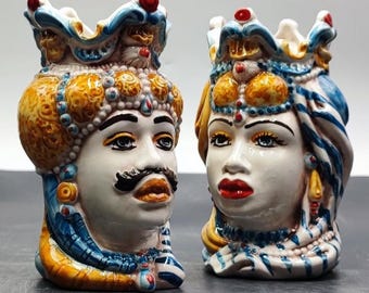Handmade Caltagirone Ceramic Moorish Head Sculpture - Sicilian Home Decor
