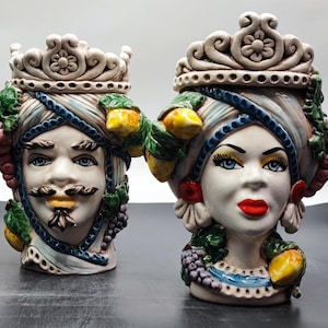 Ceramica di Caltagirone Sicilian Moorish Heads - Handcrafted Mediterranean Art Sculpture in Italian Pottery