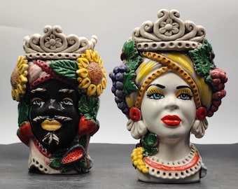 Ceramica di Caltagirone Sicilian Moorish Heads - Handcrafted Mediterranean Art Sculpture in Italian Pottery