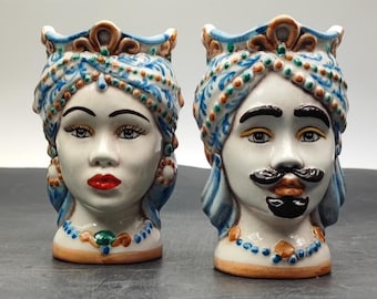 Handmade Caltagirone Ceramic Moorish Head Sculpture - Sicilian Home Decor