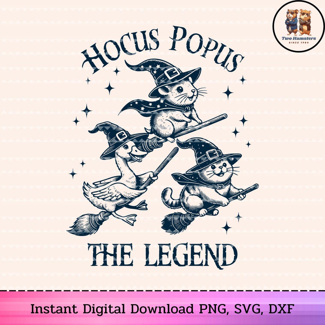 Hocus Pocus Animals Halloween SVG: Witch Hamster, Cat, Goose (digital ...