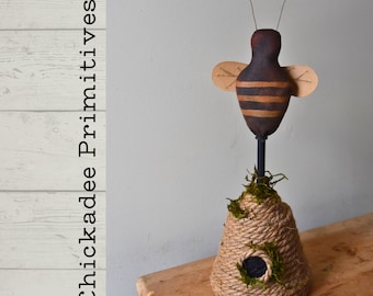 Primitive Farmhouse Spring Bee with Skep Digital PATTERN ONLY