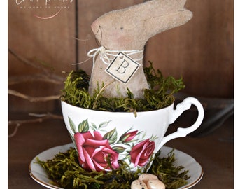 Primitive Teacup Farmhouse Bunny Digital Pattern by Chickadee Primitives PATTERN ONLY