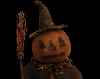 NEW Primitive Pumpkin Head Witch doll with Puffy Stars DIGITAL PATTERN by Chickadee Primitives