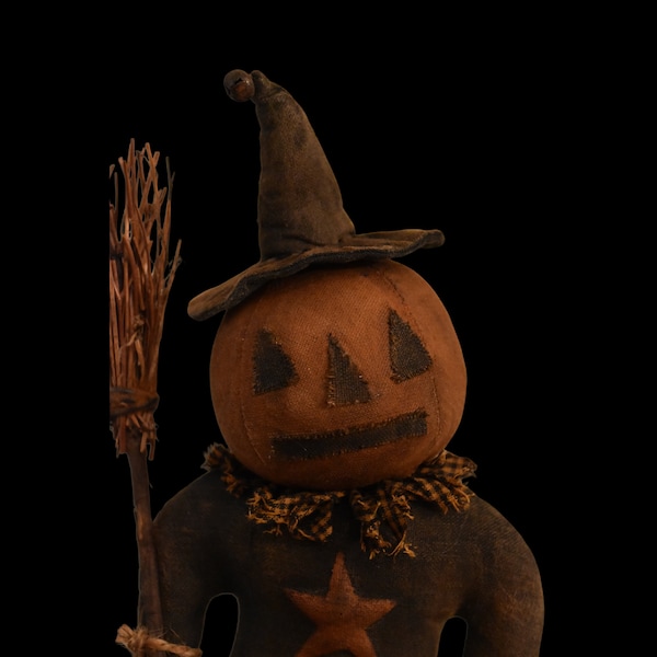 NEW Primitive Pumpkin Head Witch doll with Puffy Stars DIGITAL PATTERN by Chickadee Primitives