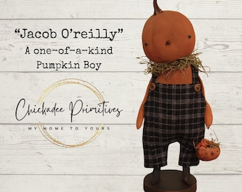 NEW Pattern for Jacob, the pumpkin boy and his little Gourd by Chickadee Primitives