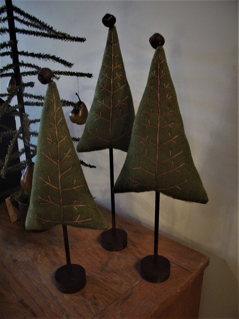 Primitive Wool Embroidered Christmas Trees Digital Pattern by Chickadee Primitives PATTERN ONLY image 2