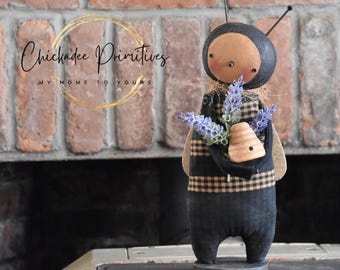 Buzzy the Worker Bee Primitive Spring Farmhouse Bee Doll PATTERN by Chickadee Primitives PDF