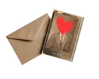 Primitive Outsider Art Whimsical Valentine's Day Card One of a Kind PDF download Card Only