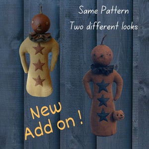 New Add-On Primitive Folk Art Peter Pumpkin Doll with Puffy Stars Pattern Fall Halloween image 2
