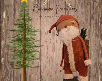PATTERN only Primitive Cottage Santa Figure with Rusty bell and Cute Backpack Pattern.  PDF PATTERN