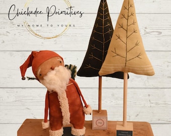 Primitive Farmhouse CHRISTMAS TREES Festive Christmas labels for bases pdf pattern TREES only!  Santa is a prop!  Three sizes! sm-m-lg