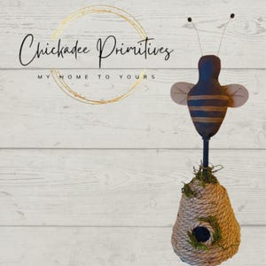 Primitive Summer Farmhouse Bee Skep Vignette by Chickadee Primitives