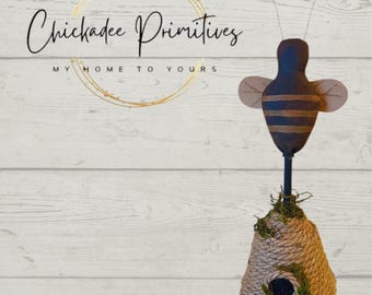 Primitive Summer Farmhouse Bee Skep Vignette by Chickadee Primitives