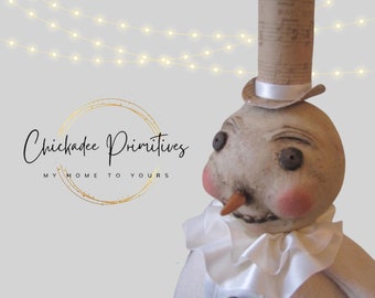 Primitive Rustic Farmhouse Clay Wool Snowman PDF pattern Chickadee Primitives PATTERN ONLY