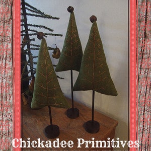 Primitive Wool Embroidered Christmas Trees Digital Pattern by Chickadee Primitives PATTERN ONLY image 1