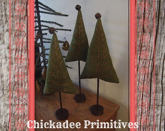 Primitive Wolle gestickte Weihnachtsbäume Digitalmuster von Chickadee Primitives NUR MUSTER