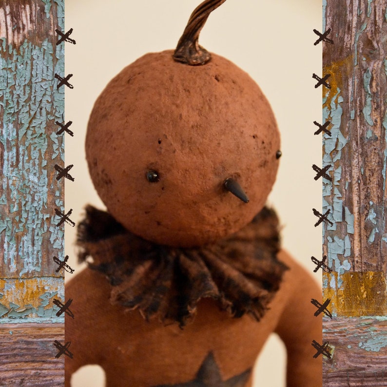 New Add-On Primitive Folk Art Peter Pumpkin Doll with Puffy Stars Pattern Fall Halloween image 10